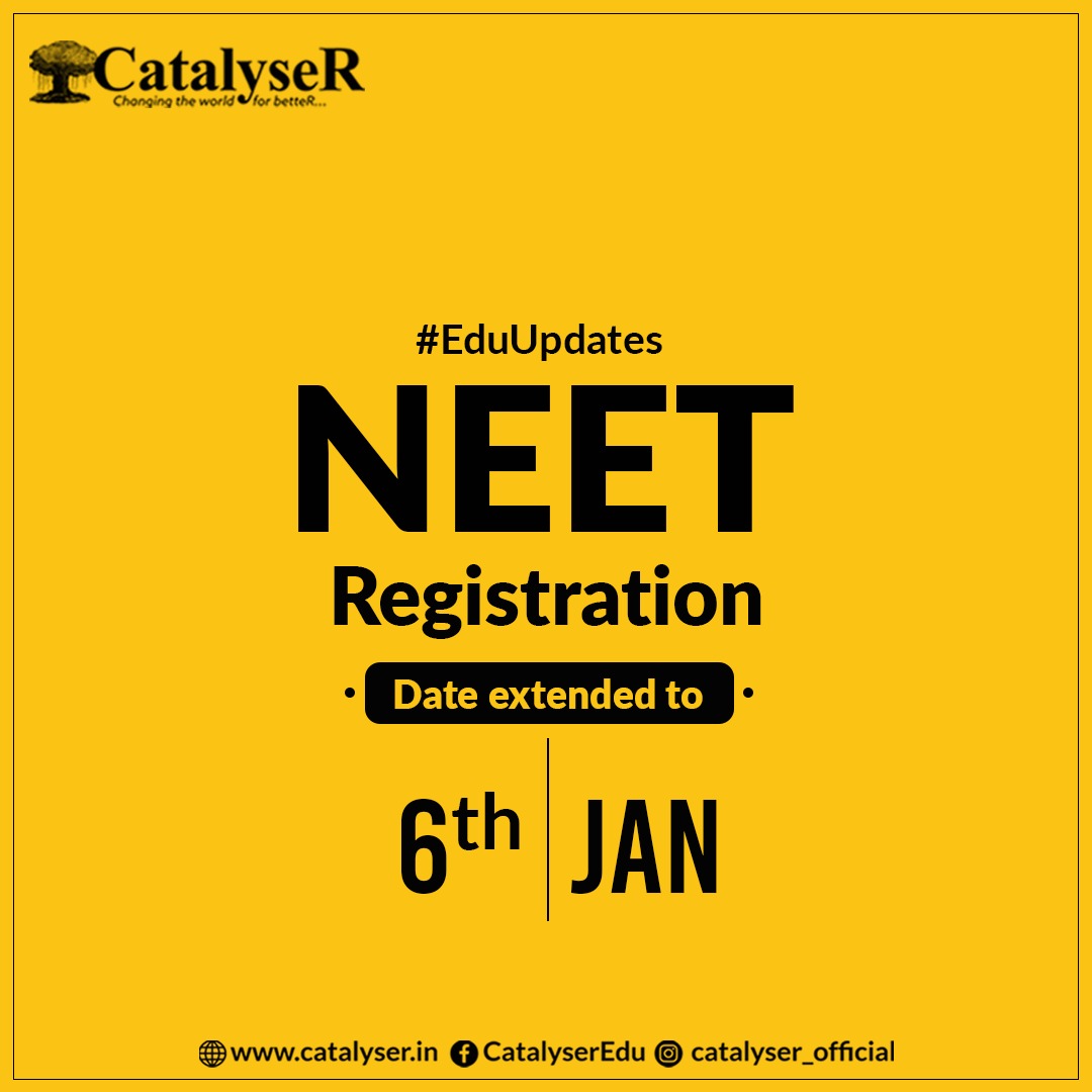 catalyseriit24's tweet photo. CatalyseR is here to keep you update with all trends and news
#EduUpdates
NEET exam registrations pushed to 6th January

#jee #neet #education #iitjee #iit #jeeadvanced #jeemain #student #engineering #exam #jeemains #iitcoaching #exams #pcm #main #advanced #topper https://t.co/x6FDEPLq1U