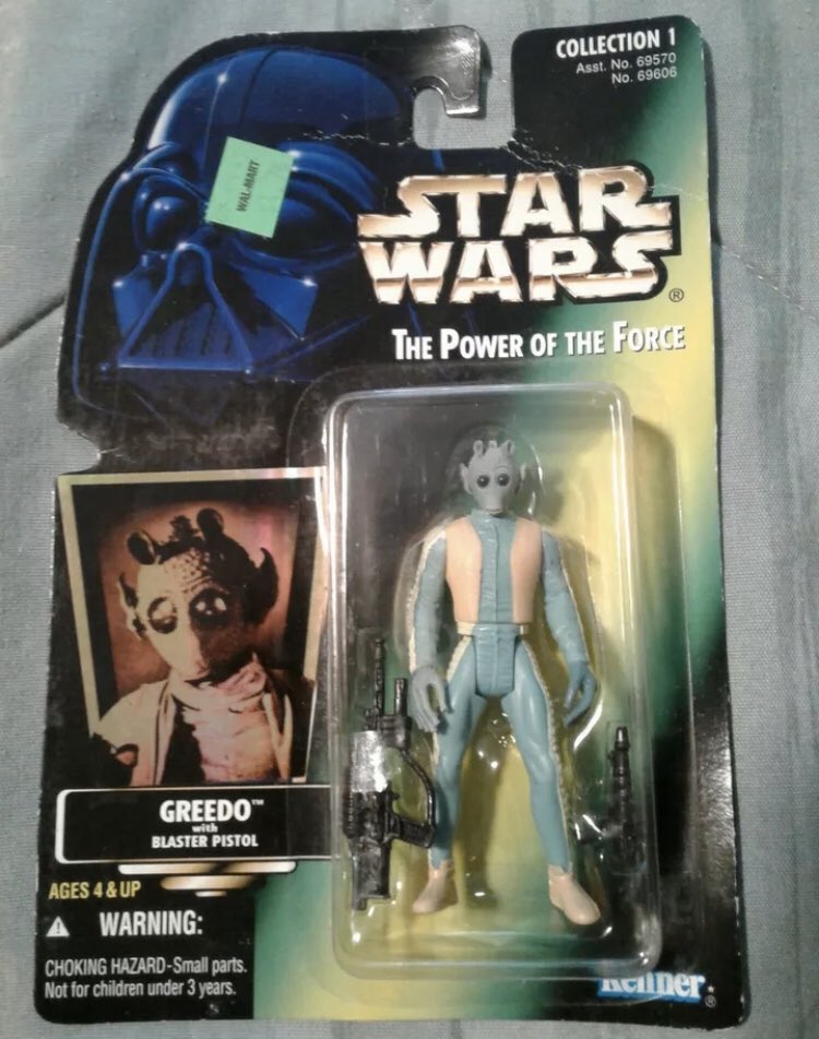 I really like a lot of these Greedos I’ve been finding? I really love Rodians in general but Greedo’s general sculpt / the color scheme he wears really, really appeals to me! Also, I don’t normally love these Playskool ones but the Greedo is SO CUTE.