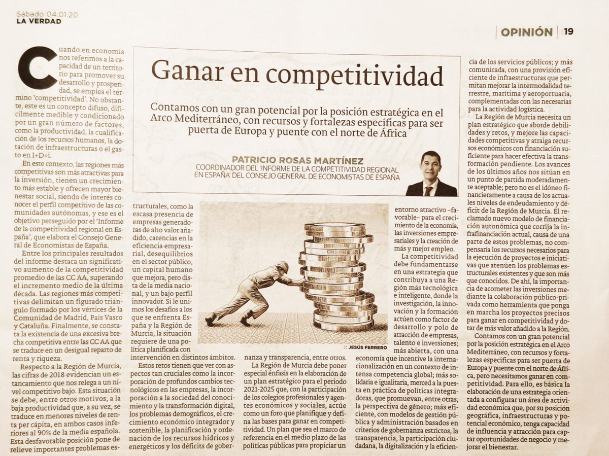 economistasrm's tweet photo. ✅ Artículo de @patricio__rosas sobre los retos de la #RegiondeMurcia en el diario @laverdad_es 
#ICREG 
@economistasrm 
@EconomistasOrg https://t.co/27audsi0VE