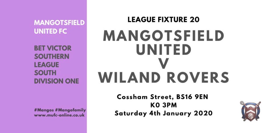 MangotsfieldUtd's tweet photo. MATCH DAY ๐ฅญ
First home match of the new decade. Our home form this season has been very good so hopefully we can continue that today as we host Willand Rovers.
Get yourself down to Cossham Street & get behind the lads ๐ฃ๐๐ป
โUp the fieldโ
#Mangos #Mangofamily #Packthefield https://t.co/sy7Hz0Gdrs