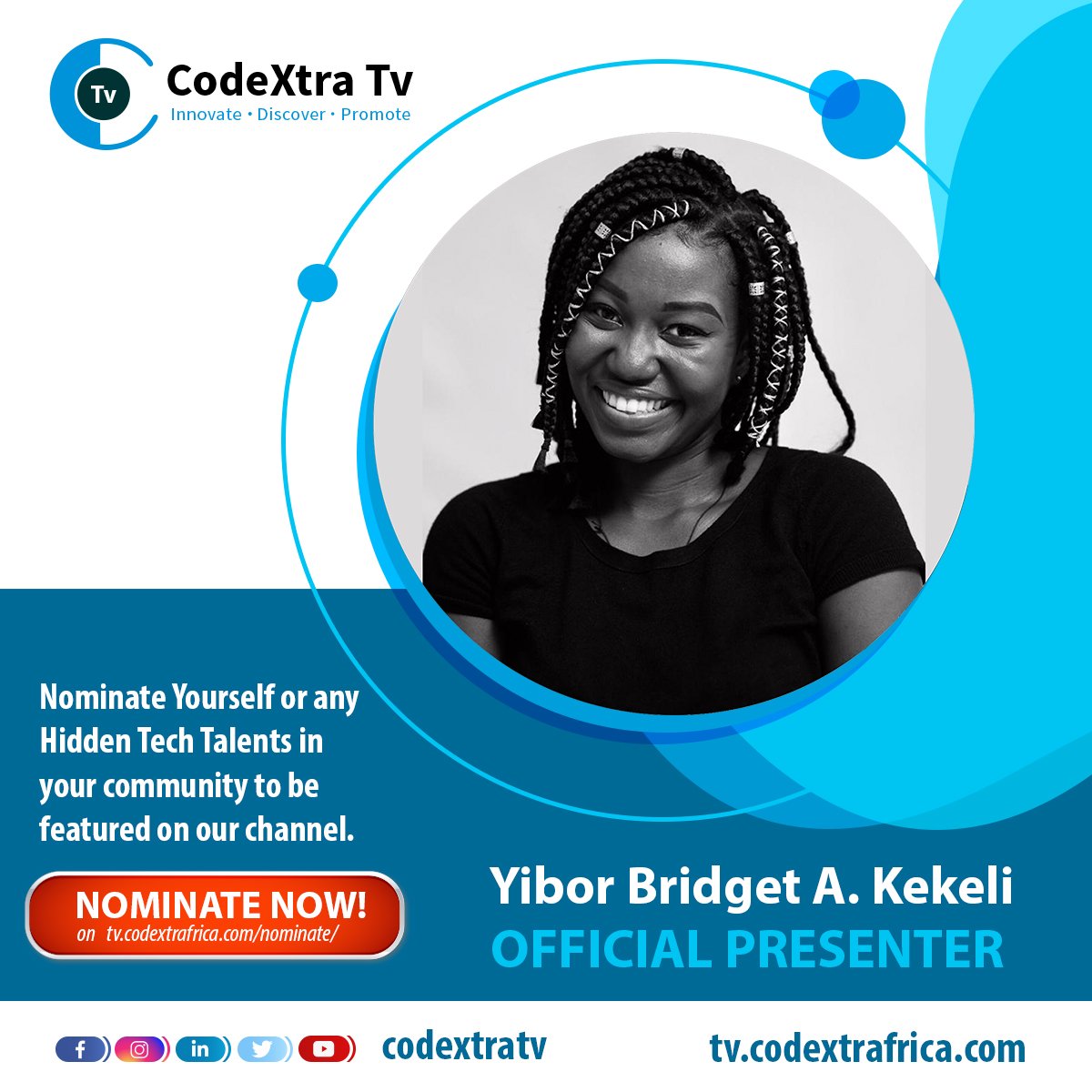 xtratvafrica's tweet photo. BE FEATURED ON CODEXTRA TV!

Nominate hidden tech talents in your community doing great to push the Tech Agenda.

We promote tech talents to the world!
Click to nominate: https://t.co/s5AwDmw6As

#codextrafrica #codextratv #iamkekelibae https://t.co/MZz0M0H4SZ