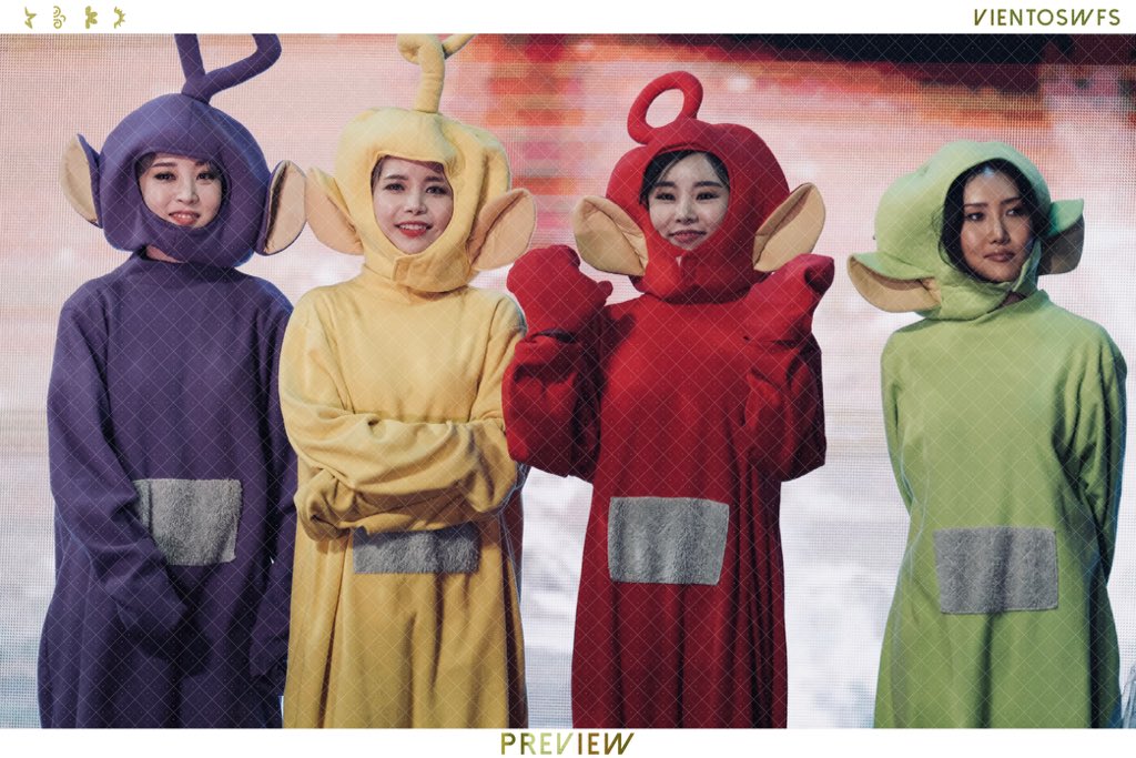 pupwheein619's tweet photo. So mamamoo is trending worldwide yes the one and only MAMAMOO who dressed up as teletubbies in a korean annual ceremony, THE MAMAMOO https://t.co/zrGonEFdlB