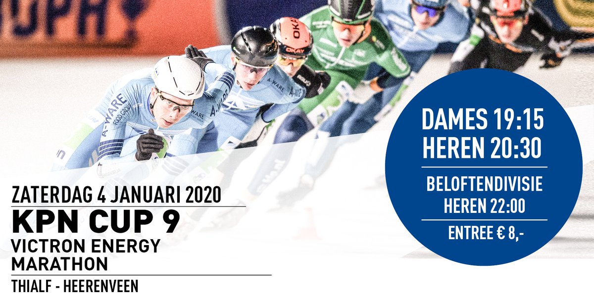 Vanavond wordt op het ijs van <a href="/Thialf/">Thialf</a> gestreden om de 9e KPN Cup - Victron Energy Marathon. De Marathon start met de dames om 19:15! Kom jij de marathonschaatsers aanmoedigen? #Thialf #Heerenveen #Meermarathon