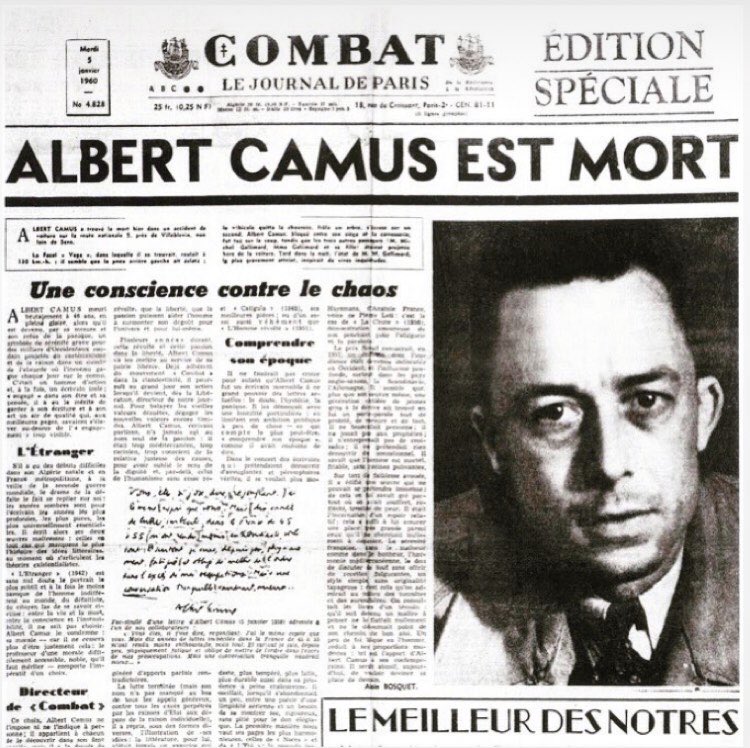 VictorDuruy's tweet photo. Culture générale 👉 Le 4 janvier 1960, en revenant de sa maison de Lourmarin, Albert Camus trouve la mort dans un accident de voiture ainsi que Michel Gallimard https://t.co/QToeRzLT6T