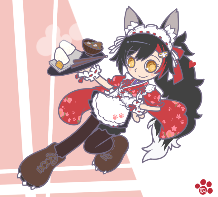 ookami mio 1girl animal ears solo wolf ears black hair paw print red hair  illustration images
