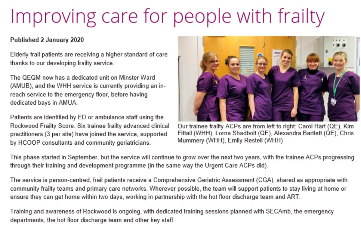 fittall_kim's tweet photo. Our little introduction on @EKHUFT trust news!
We work accross the WHH and QEQM with the Frailty consultants.
**Please share and help us raise the profile of the acute Frailty teams!**
#frailty #AFN #ekhuftFrailty #frailtyACP #acp #williamharveyhosptial #newteam #purplepower https://t.co/bfqy0JkkTI