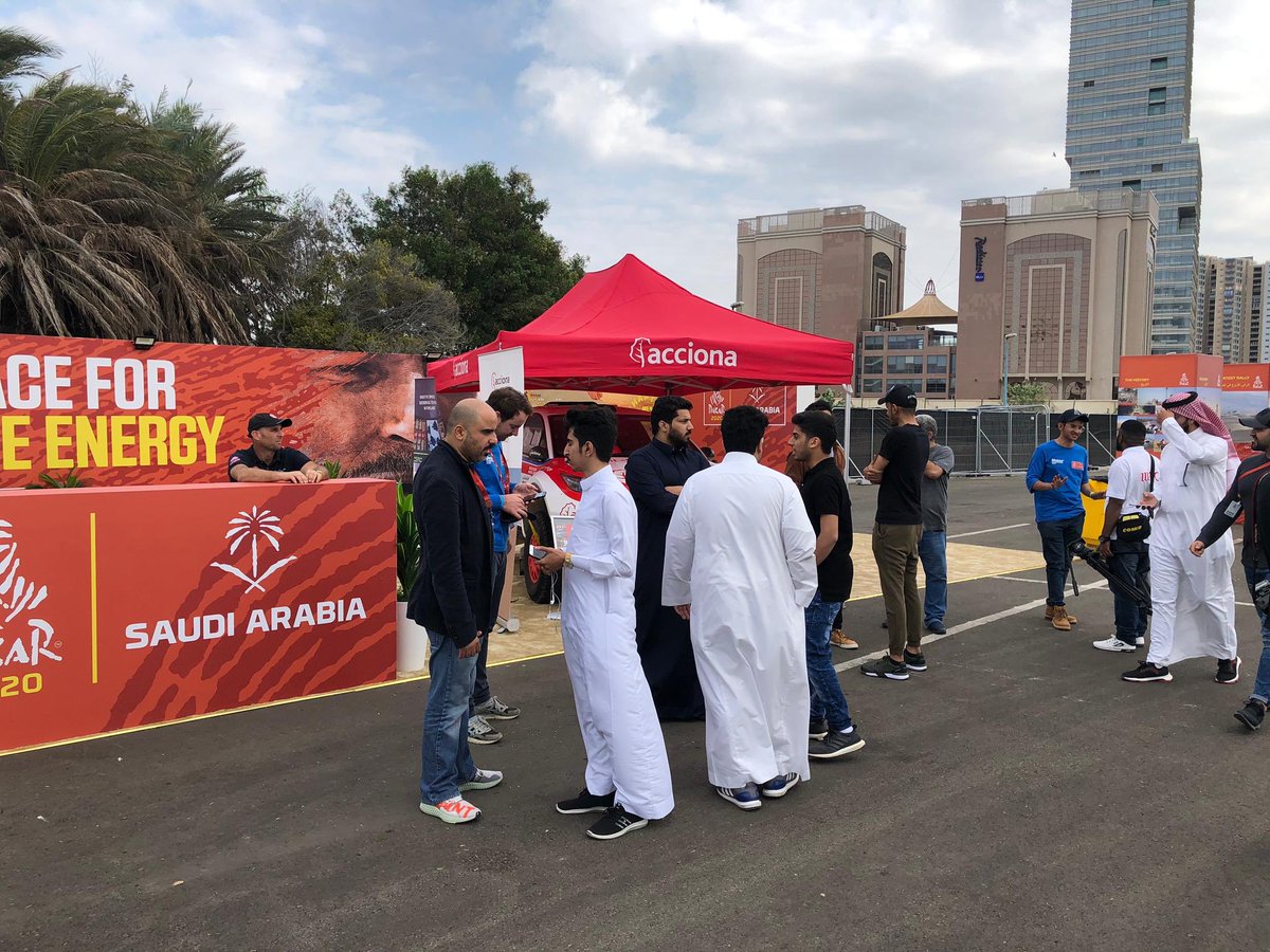 ACCIONADakar's tweet photo. Another day at the @dakar village showing our one&amp;only 100% electrical rally car with the @ACCIONA_ME team! Come and visit us in #Jeddah. Next stop 👉🏼 15th, 16th and 17th of January in #Riyadh #ExpertsInDesigningABetterPlanet🌎 #Dakar2020 https://t.co/xi4vSKxtUu