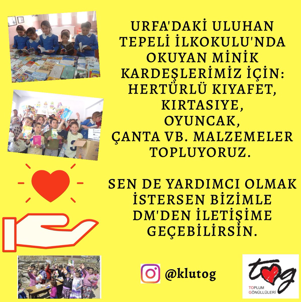 Klutog_'s tweet photo. Merhaba arkadaşlar 🌸 🐣 Urfa'da Uluhan Tepeli Ilkokulu'ndaki minik kardeşlerimiz için kıyafetler, kitaplar, oyuncaklar, çantalar ve kırtasiye malzemeleri gibi malzemeler topluyoruuz. 🕺😇 Katkıda bulunmak isteyen arkadaşlarımız DM'den iletişime geçebilir 🤗🤗 @mehmetkesimoglu https://t.co/DjFMmCSki0