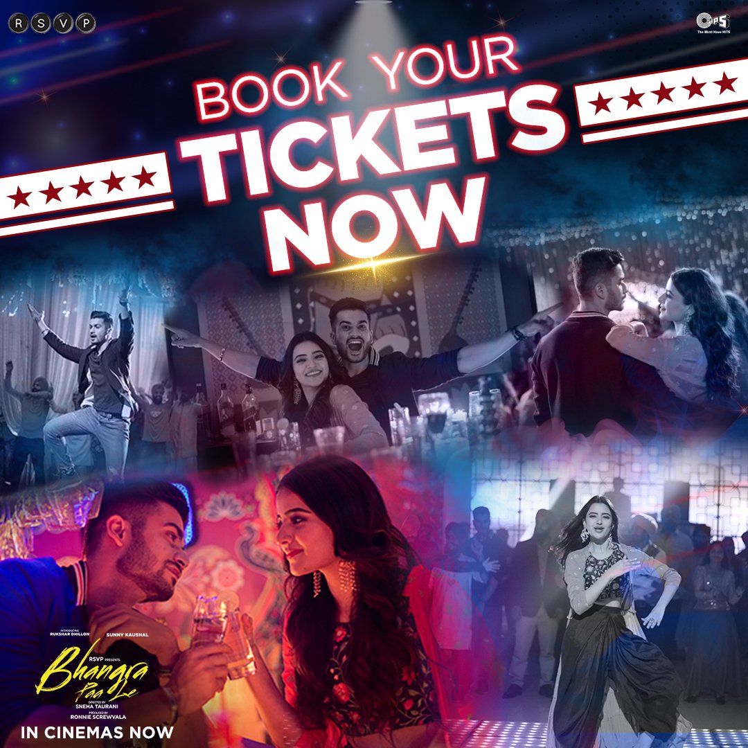 RSVP (@rsvpmovies) on Twitter photo Don't miss the biggest bhangra battle of 2020!
#BhangraPaaLeInCinemasNow #BhangraPaaLe
Book your tickets now:
<a href="/bookmyshow/">BookMyShow</a>: bit.ly/BPL-BMS
@PaytmTickets: bit.ly/BPL-PayTM
<a href="/sunnykaushal89/">Sunny Kaushal</a> <a href="/RuksharDhillon/">Rukshar Dhillon</a> <a href="/ShriyaP/">Shriya Pilgaonkar</a> <a href="/SnehaTaurani/">Sneha Taurani</a> <a href="/RonnieScrewvala/">Ronnie Screwvala</a> <a href="/shubhshivdasani/">Shubh Shivdasani</a> Don't miss the biggest bhangra battle of 2020!
#BhangraPaaLeInCinemasNow #BhangraPaaLe
Book your tickets now:
<a href="/bookmyshow/">BookMyShow</a>: bit.ly/BPL-BMS
@PaytmTickets: bit.ly/BPL-PayTM
<a href="/sunnykaushal89/">Sunny Kaushal</a> <a href="/RuksharDhillon/">Rukshar Dhillon</a> <a href="/ShriyaP/">Shriya Pilgaonkar</a> <a href="/SnehaTaurani/">Sneha Taurani</a> <a href="/RonnieScrewvala/">Ronnie Screwvala</a> <a href="/shubhshivdasani/">Shubh Shivdasani</a>
