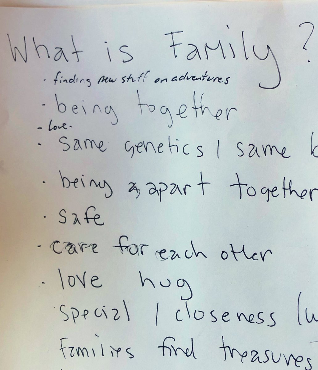 Some of our favorites from a discussion on “what is family?”  in a building a family mission statement/credo with a 4
year old: “Familes find treasures” and “Familes are about being apart, together”. Love it!