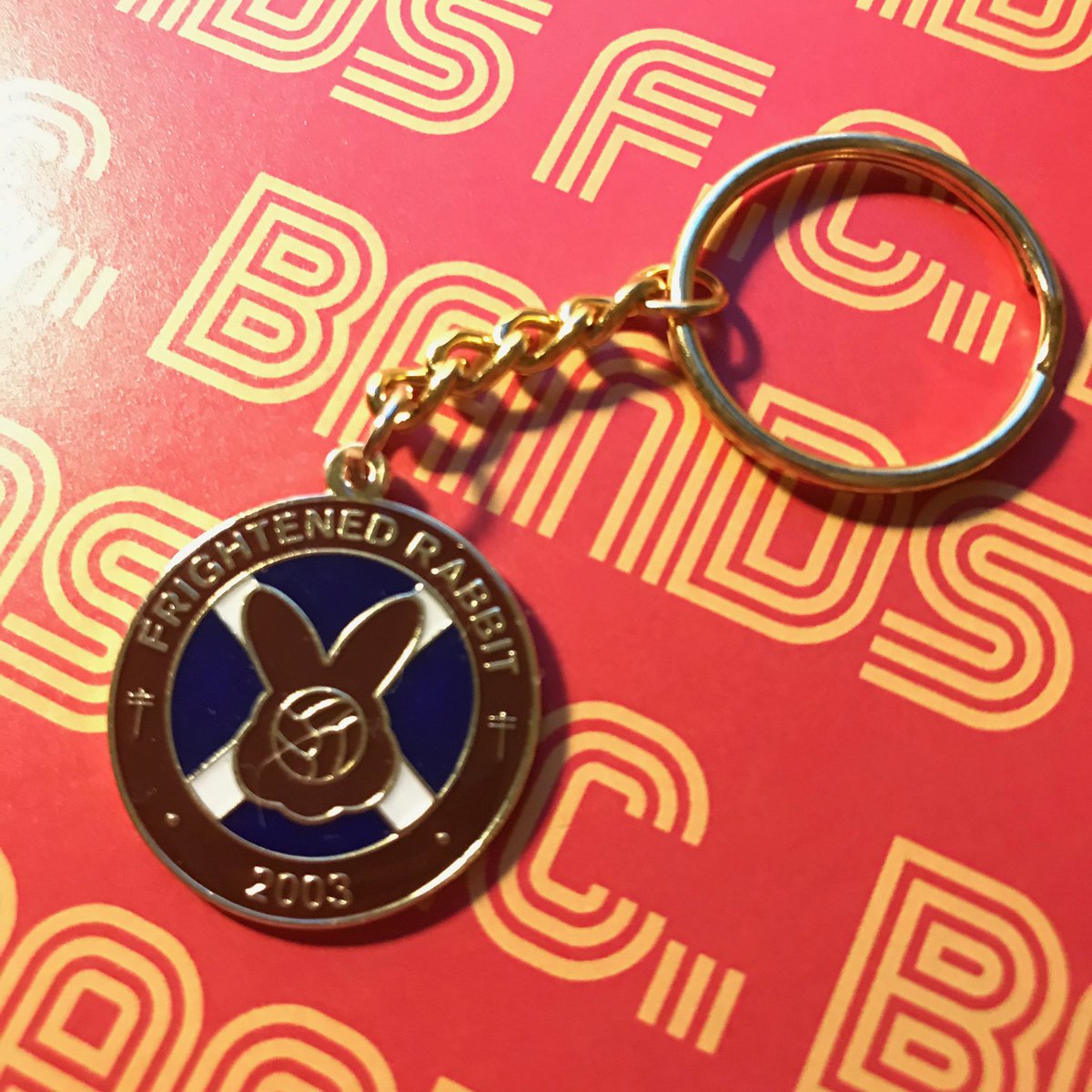 Retweet for a chance to win.
Two Frightened Rabbit limited edition key rings. One in home colours and one in away colours. Winner picked at random at 11am on Friday. They’ll then be available to buy from our online shop at noon on Friday. All proceeds to the Tiny Changes charity