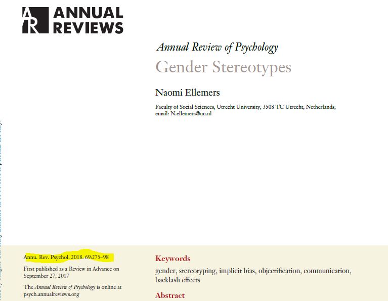 The most egregious example I know is this review in the prestigious and high impact Annual Review of Psychology, which concluded that gender stereotypes were mostly inaccurate: