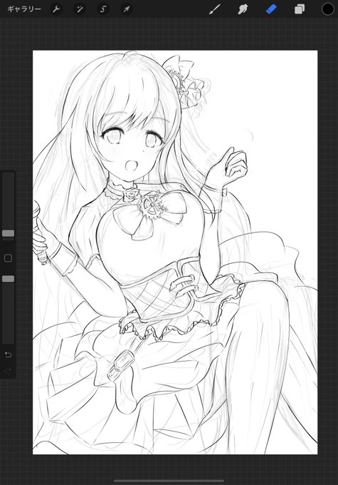 もうちょいで線画終わるけど、公式絵見過ぎてほぼパクリみたいになってもうた 