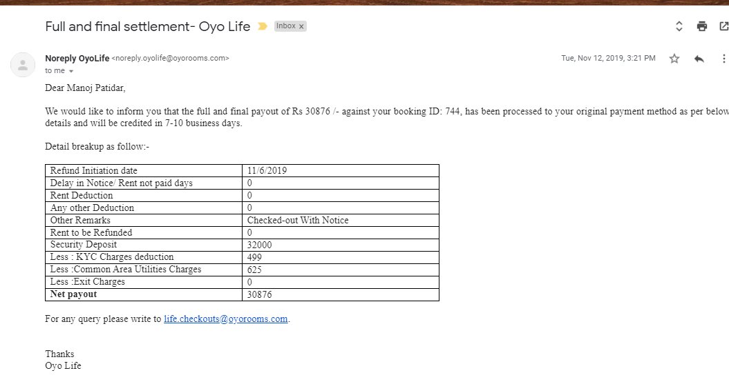 man070894's tweet photo. #oyolifesucks its been more than 2 months and they haven't returned my deposit amount even after multiple emails and calls #oyo #oyolife https://t.co/QcleQYCHbt