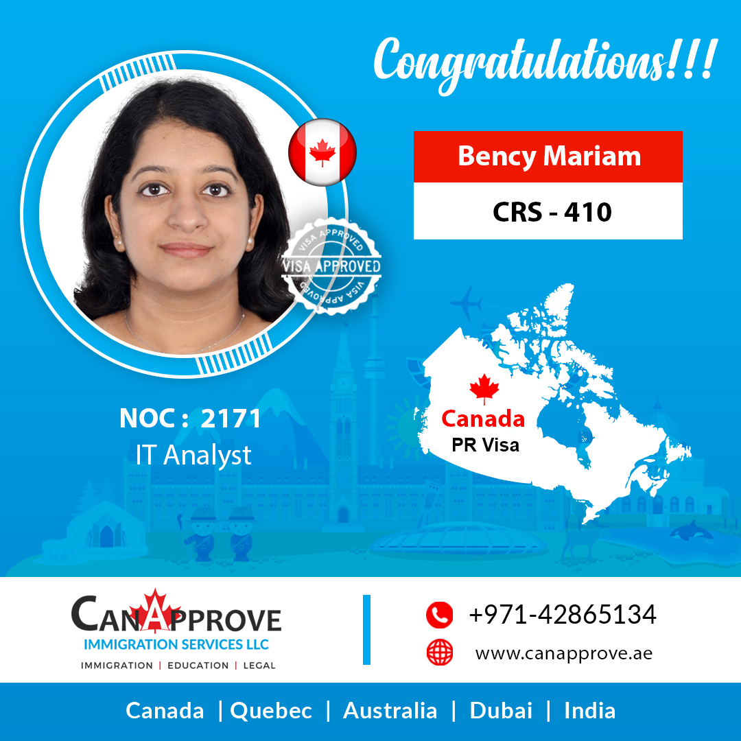 CanApproveDubai's tweet photo. A hearty congratulations to Ms. Bency Mariam on successfully obtaining #Canada_PR under NOC: 2171 (#IT_Analyst). Wishing you all success!
Check out our Client Testimonials >> https://t.co/hA3Jp2H24x
#CanApprove #PR_Visa #CanadaImmigration
#PNP #ExpressEntry #CRS_Score https://t.co/a9JeYeKsBs