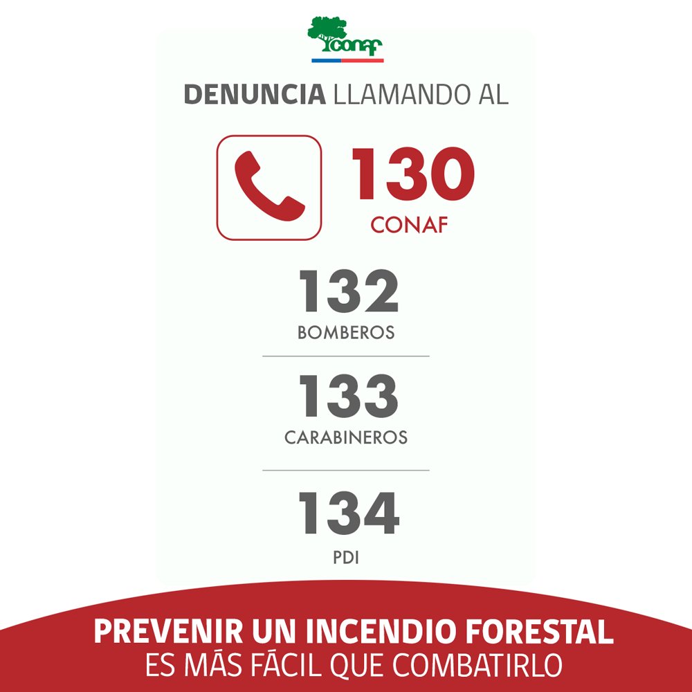 CONAFBiobio's tweet image. ⚠️Les recordamos que el uso del fuego🔥 para la eliminación de desechos agrícolas y forestales sigue ❌SUSPENDIDO❌ de manera indefinida en toda la Región del Biobío. 
☎ #Alerta130CONAF
➡Si ves un incendio forestal llama a estos teléfonos de emergencia⬇️