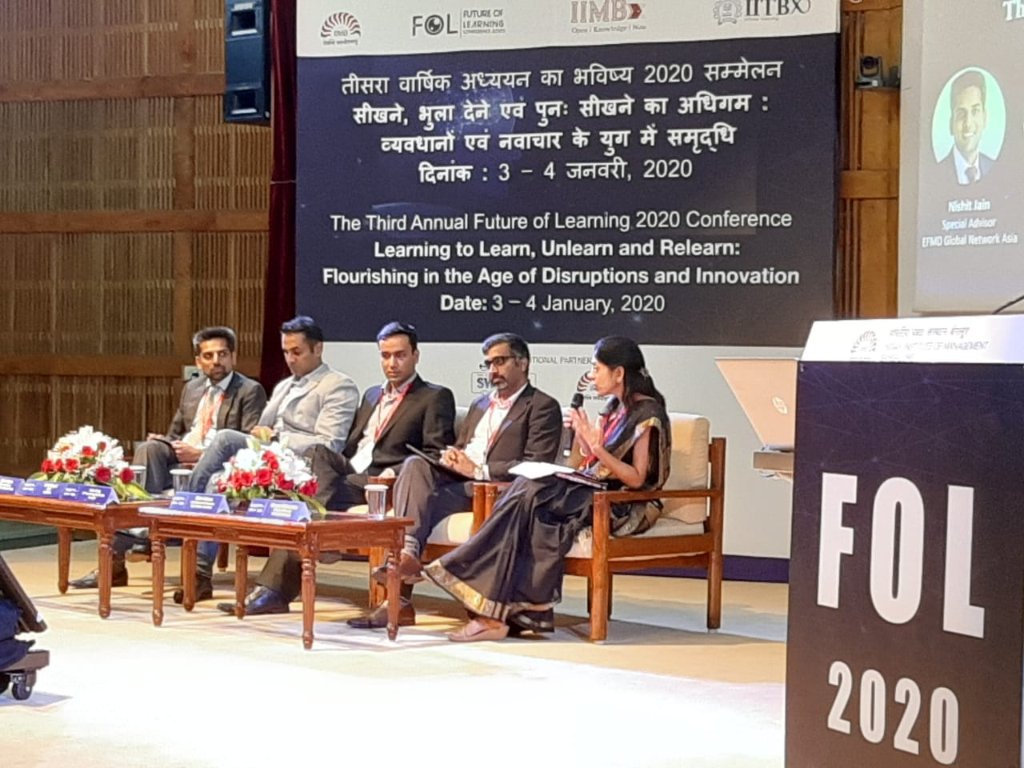 Panel discussion on Future of professional education with Amit Goyal (edX), Bibin Shivas (Coursera), Nishit Jain (EFMD) &amp; Varun Garg (Upgrad) at #FoL2020 #Conference 
The discussion was moderated by Ramya Srinivasan (VentureBasecamp) 

<a href="/rum_sr/">Ramya Srinivasan</a> <a href="/Bibinsr/">Bibin Shivas</a> <a href="/upGrad_edu/">upGrad</a> <a href="/iimb_official/">IIM Bangalore</a>
