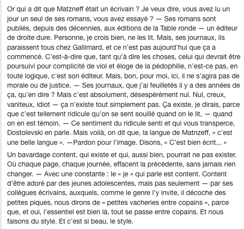Zgur_'s tweet photo. PAN ! "Qui a dit que #Matzneff était un écrivain ? Je veux dire, vous avez lu un jour un seul de ses romans, vous avez essayé ?" André Markowicz

A LIRE https://t.co/JhGDRNoGIJ https://t.co/lYYnFQ126Y