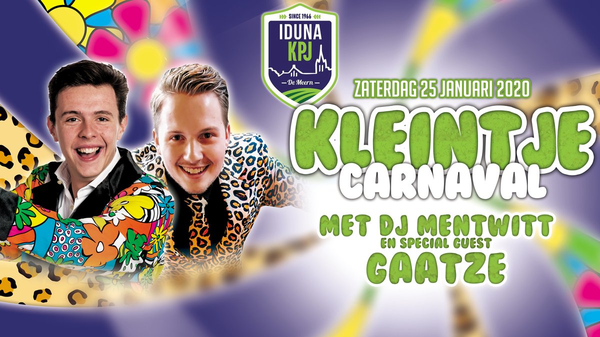 Samen met Iduna KPJ de Meern vieren we op 25 januari Kleintje Carnaval. Met Feest DJ Mentwitt en special act Gaatze een feestavond volop foute hits en meehossers! Nog geen kaartje? ➡ bit.ly/200125KC #carnaval #kpjiduna #muziek #feest