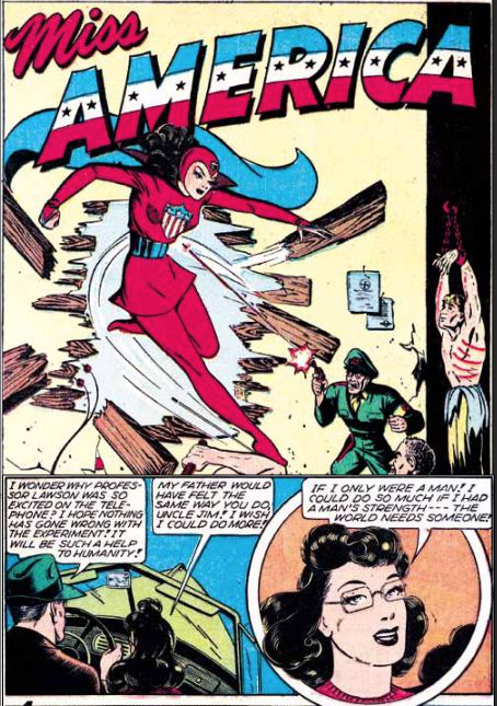1942年登場のワンダーウーマンことダイアナ・プリンス(DC)、1943年登場のミス・アメリカことマデリーン・ジョイス(MARVEL)も、一般人として過ごす普段の姿は眼鏡っ娘だったようなので、「眼鏡っ娘がセクシー美女に変身」パターンの起源はかなり古そうです https://t.co/tUOu5f4j57