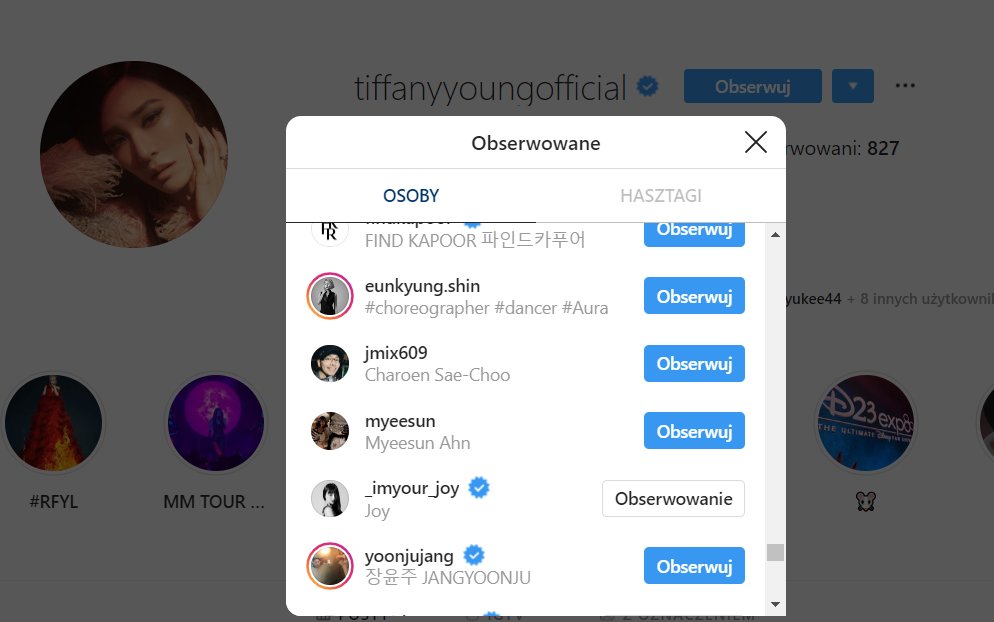 76. Tiffany Young (SNSD) follows Joy on ig. Also she occasionally likes her photos.