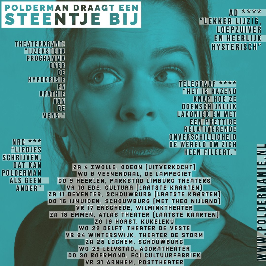 Januari! <a href="/theaterodeon/">Theater Odeon</a> @Lampegiet #parkstadlimburgheerlen <a href="/Culturaede45/">Cultura Ede</a> <a href="/DevSchouw/">Deventer Schouwburg</a> <a href="/theatervelsen/">Haventheater IJmuiden</a> <a href="/Wilminktheater/">Wilminktheater</a> <a href="/AtlasEmmen/">ATLAS Theater</a> <a href="/kukeleku_horst/">Kukeleku</a> <a href="/theaterdeveste/">Theater de Veste</a> <a href="/TheaterDeStorm/">Theater De Storm</a> <a href="/schouwburgloch/">Schouwburg Lochem</a> <a href="/AgoraTheater/">AGORA Theater & Congrescentrum</a> @ECIRoermond @PosttheaterUIT <a href="/BunkerTZ/">Bunker Theaterzaken</a>
