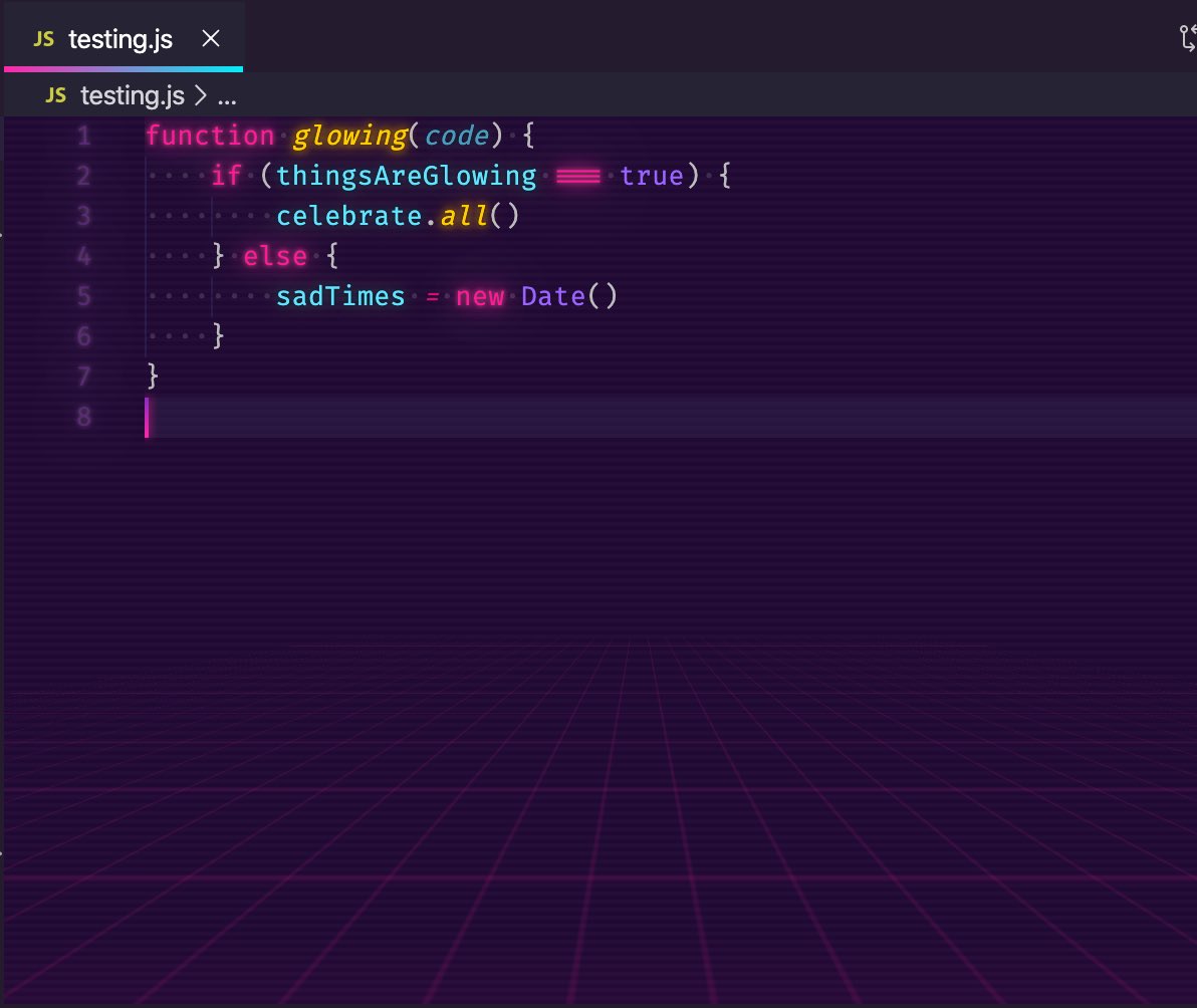 I just need you all to know how much my VS Code theme slaps. I *finally* got the glow working 😍😍😍

Theme: Synthwave x Fluoromachine
Font: Fira Code