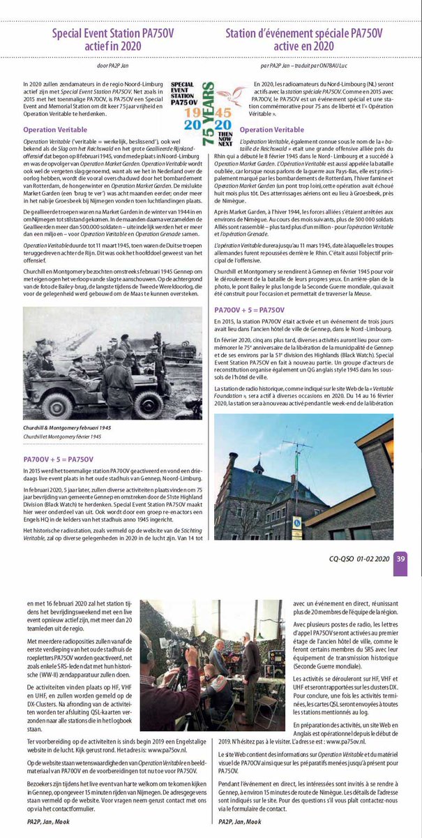 Special Event Station <a href="/PA75OV/">Special Event Station PA75OV</a> with an article in the january-february 2020 version of HAM magazine CQ-QSO, published by <a href="/UBA_BEL/">UBA</a> .