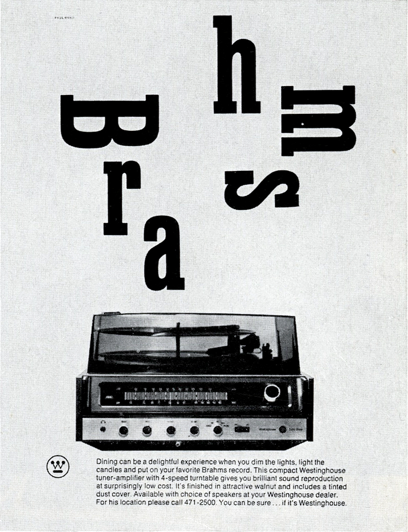 Paul Rand, magazine advertisements from a campaign for Westinghouse products, 1972. As seen in Graphis Annual 72/73, The Graphis Press, Zurich.
