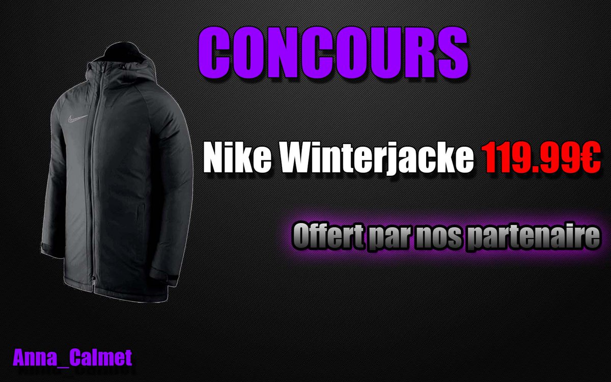 Anna_Calmet's tweet photo. 🎁 [#CONCOURS] [#ANNACONCOURS] [#GIVEAWAY] ! 

💋Tentez de remporter une veste Nike
ℹ️ D'une valeur de 119€

Pour participer :
❗️- #RT ce tweet 
❗️- Follow @Anna_Calmet
 &amp; Mentionne un ami(e) en commentaire.

300 RT pour le tirage https://t.co/ppIztBFK9p