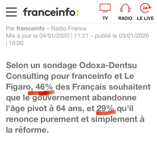 Si je calcule bien, 54% des Français ne sont pas hostiles à l’âge pivot et 71% souhaitent que le gouvernement mène la réforme à son terme. On est d’accord <a href="/franceinfo/">franceinfo</a> ?