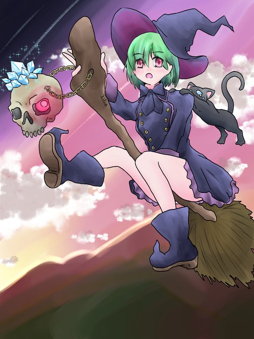 Twilight Witch #女の子 #魔女 #魔法使い #猫 #髑髏 #夕焼け #空 #箒 #オリジナル https://t.co/FFv2FnQPec 