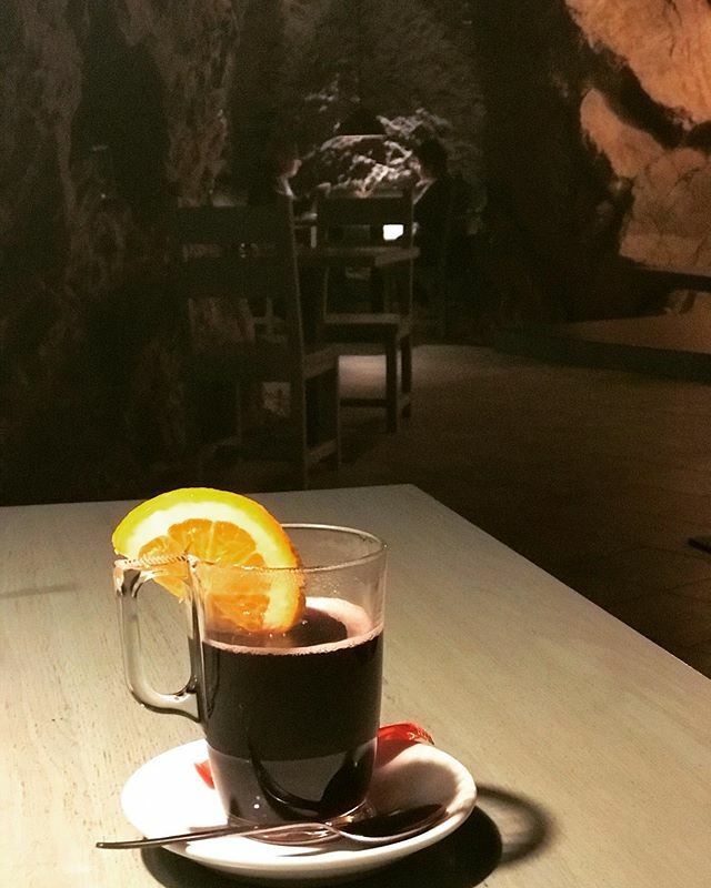 Promenyus's tweet photo. Proměny Olive &amp; Wine owners, Martin &amp; Katrina enjoy hot mulled wine at The Cave - a restaurant built inside a mountain cave in Hluboka, Czech Republic. #cave #hlubokanadvltavou https://t.co/Ho6APge7cS https://t.co/03RGkZym9s