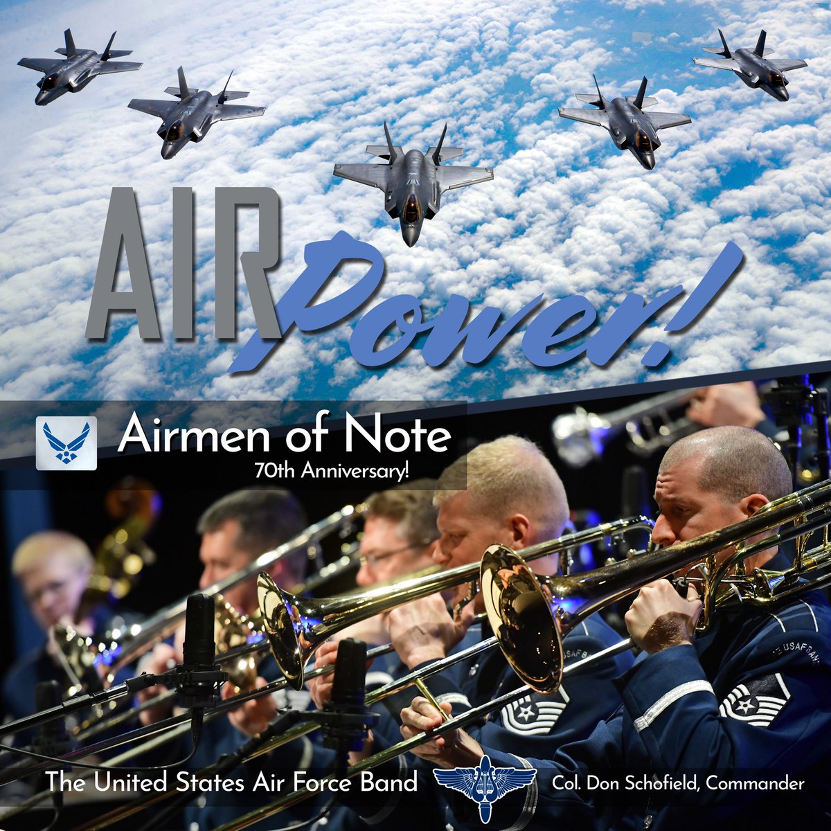 AirmenofNote's tweet photo. Going to the @JazzEdNet conference? Stop by our #AirmenOfNote booth and pick up our brand new CD “Air Power.” #JEN20 https://t.co/7YqE3U4MUW