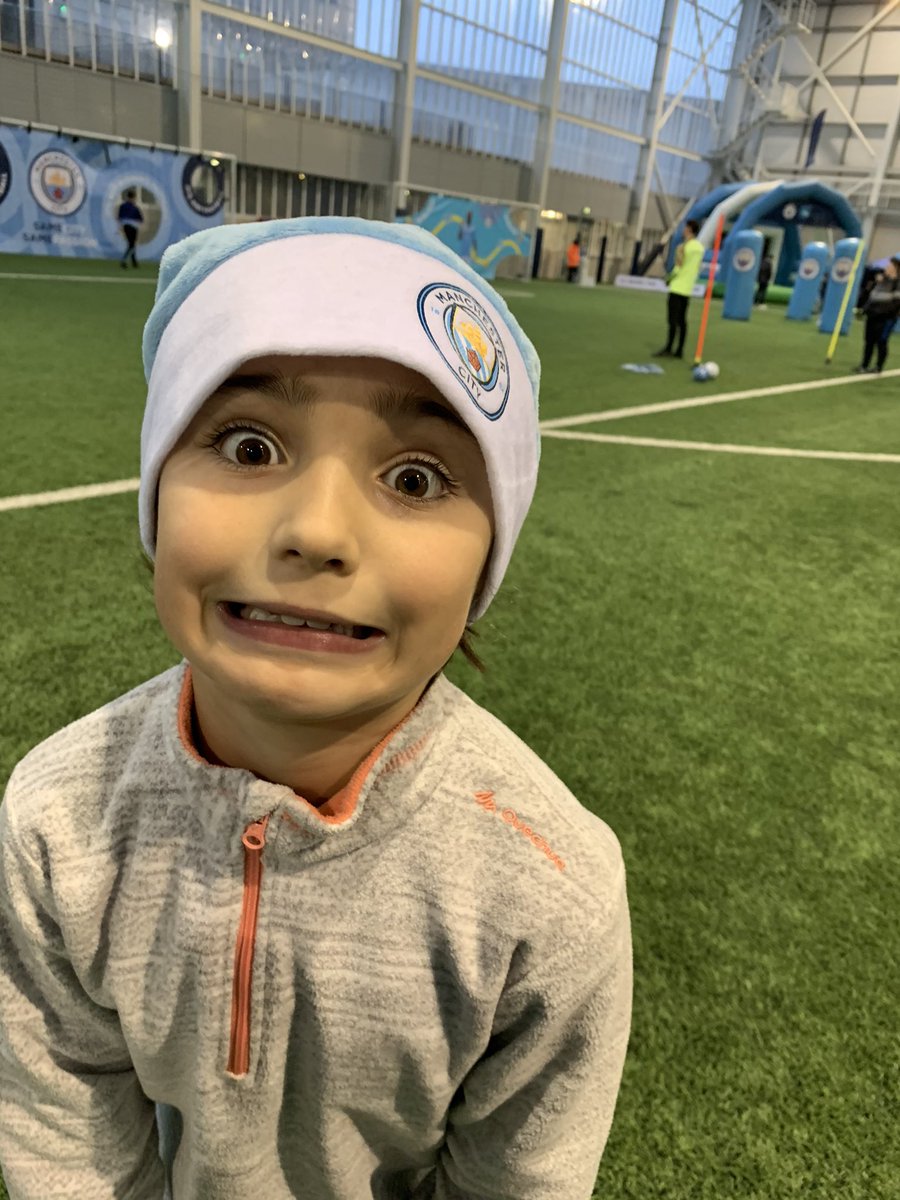 raithr's tweet photo. @ManCity Ella really is struggling to contain her excitement 🤣 #mancitykidsfanzone https://t.co/xhQ1WWdQab