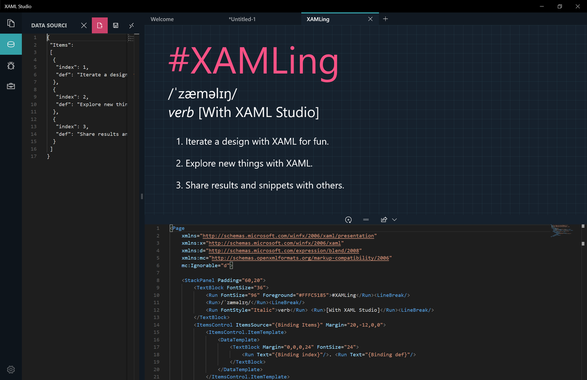 XAML Studio v1.1 Screenshot - #XAMLing - Iterate, Explore, Share