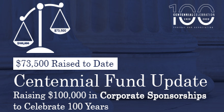 federalbar's tweet photo. TOMORROW is our 100th birthday! Have you given your gift yet?
We’re raising $100,000 in both corporate sponsorships and individual giving.
Can your business help us reach our goal? Every dollar counts. https://t.co/pEpUl8hWGf #FBA100 https://t.co/m1HNT2wdaB