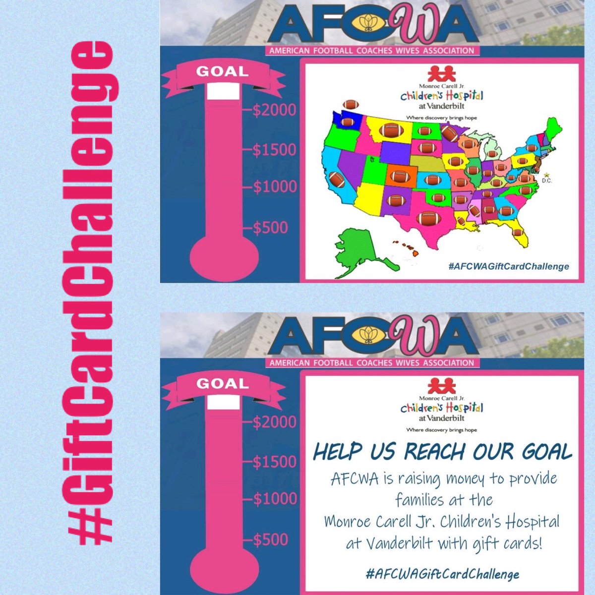 We are SO close to meeting our goal!Our AFCWA #giftcardchallenge helps lighten the load for families with sick children! No amount is too small! Click the link afcwa.org/afcwa-gift-car… to donate!

ID, WY, NE, HI, AZ, ME, NH, VT, MA, NY, DE, RI & CT we need you!
#afcwa20