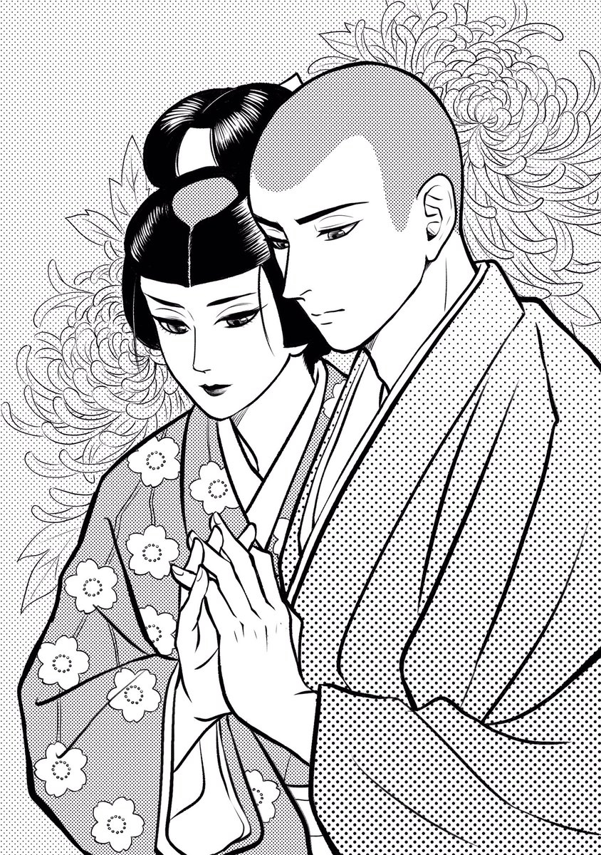 次回の5月コミケは歌舞伎ジャンルで申し込みしました?サークルカット用イラストは桜姫東文章の清玄様と稚児・白菊丸ちゃん。 