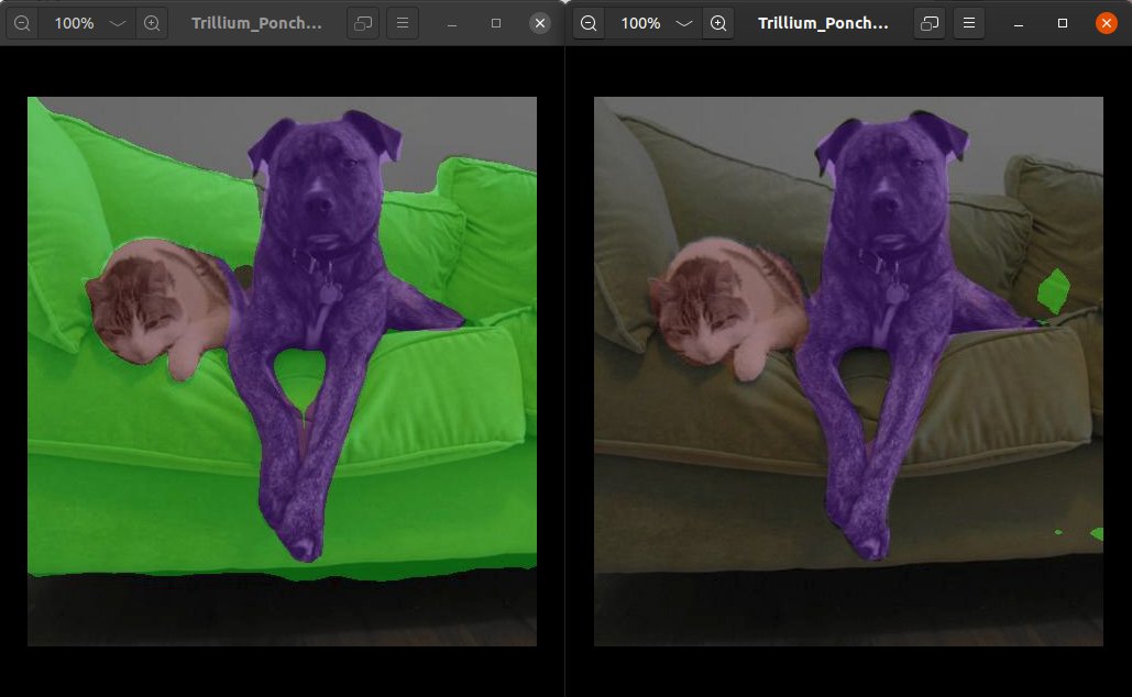 agath_alex's tweet image. Previously I showed a result where #PSPNet fails in comparison to DeepLab but here is an example where PSPNet succeeds better than #DeepLab. On the Left PSPNet recognizing successfully everything on the right deeplab trying to recognize the sofa but fails.