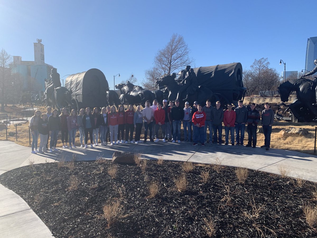 Visiting the Land Run Monument in Bricktown with the basketball teams.
