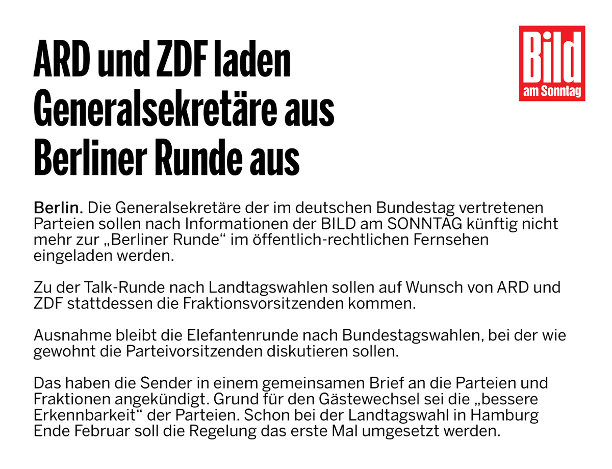 ARD und ZDF laden Generalsekretäre aus Berliner Runde aus