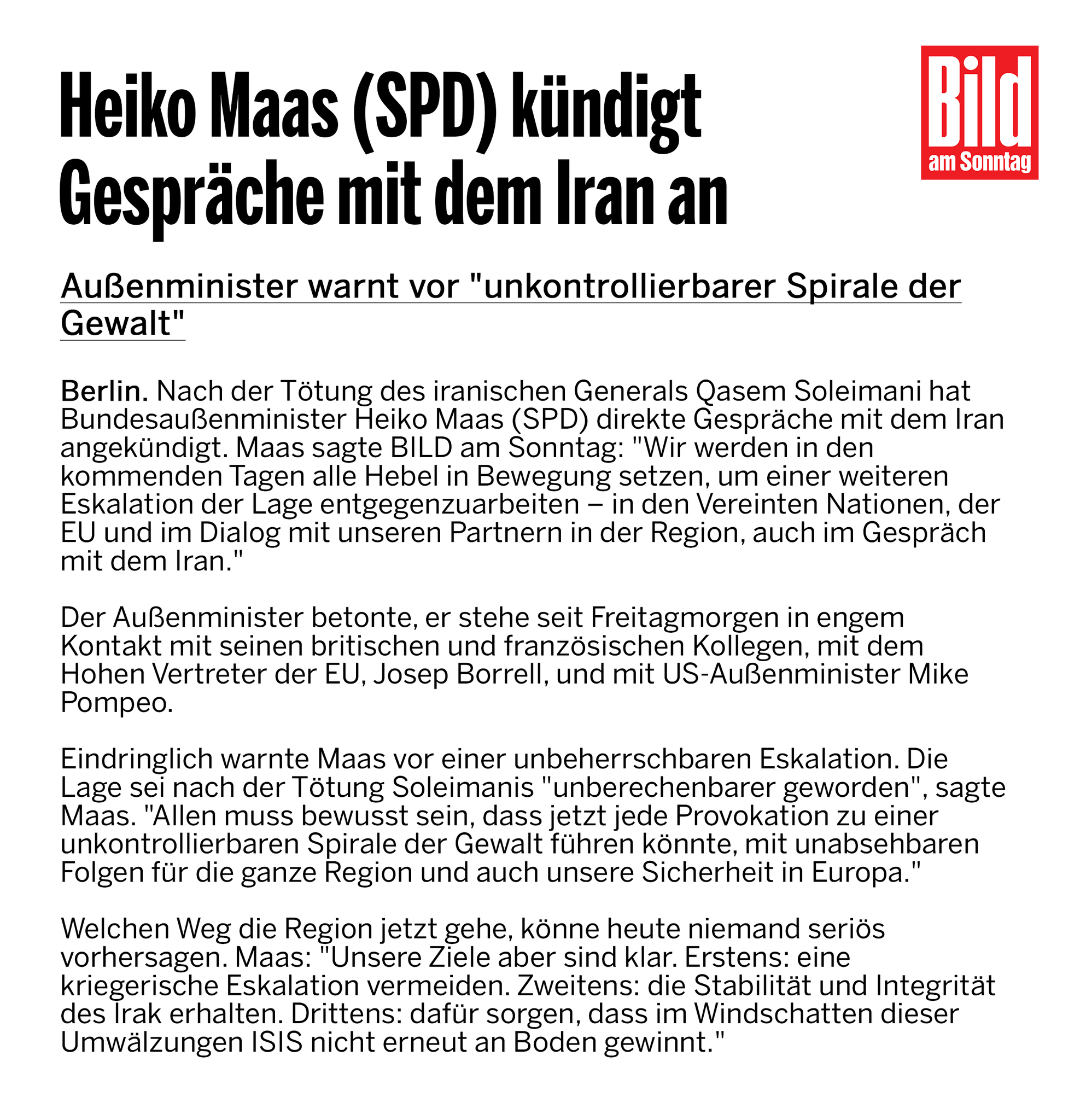 Bild Am Sonntag On Twitter Maas Spd Kundigt Gesprache Mit Dem Iran An