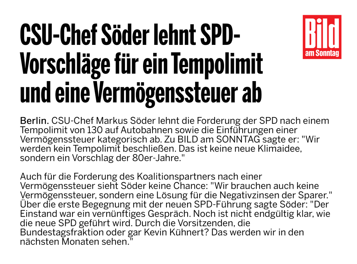 CSU-Chef Söder lehnt SPD-Vorschläge für ein Tempolimit und eine Vermögenssteuer ab