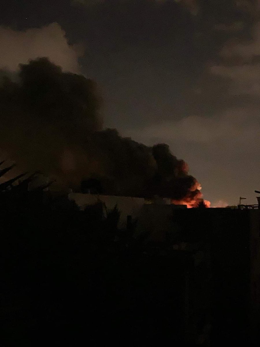 Conflicts's tweet photo. LIBYA: Mitiga International Airport near Tripoli is burning tonight after it was targeted by air strikes. https://t.co/N6DhkBmwyo