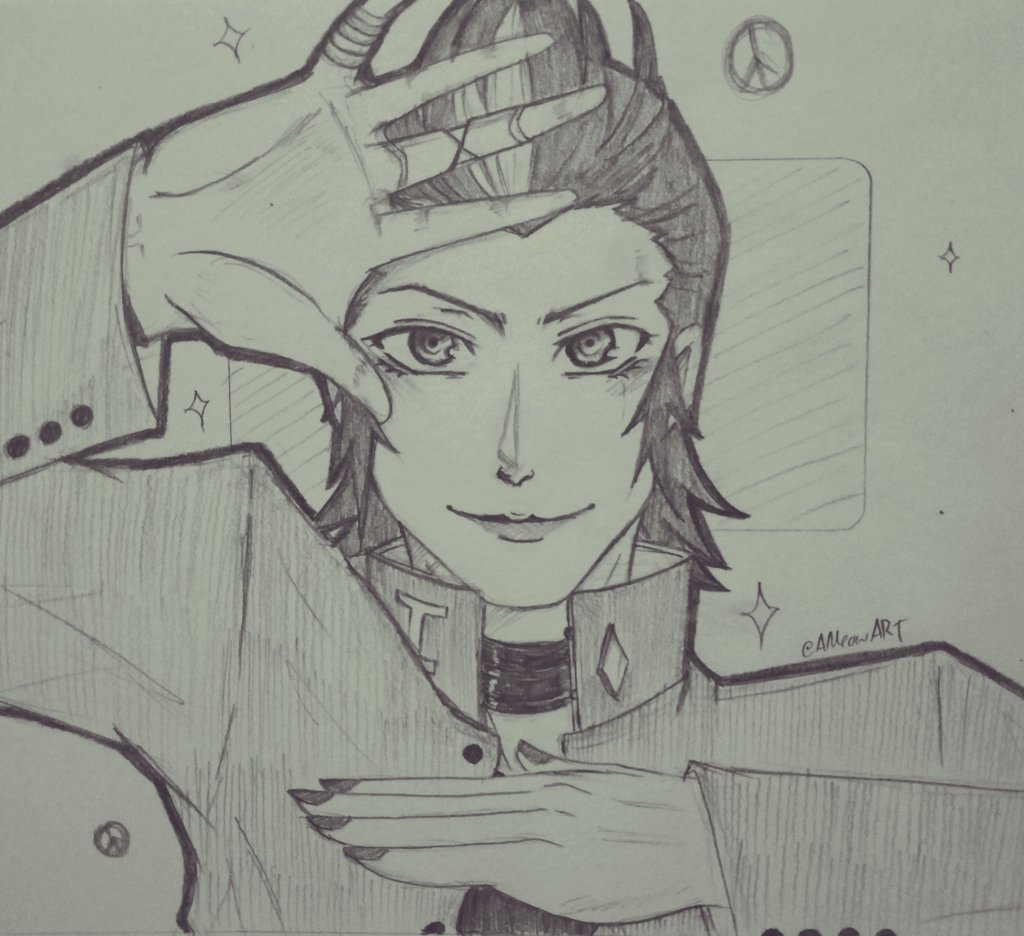 Y'all, I'm proud to present our great Michel-sama...doing the Josuke pose. When I played P2 I have never thought that Eikichi was a victim of bullying victim and has a low self-esteem issue, thus putting up a facade.I love his story with his gf Hanako, which is touching!!