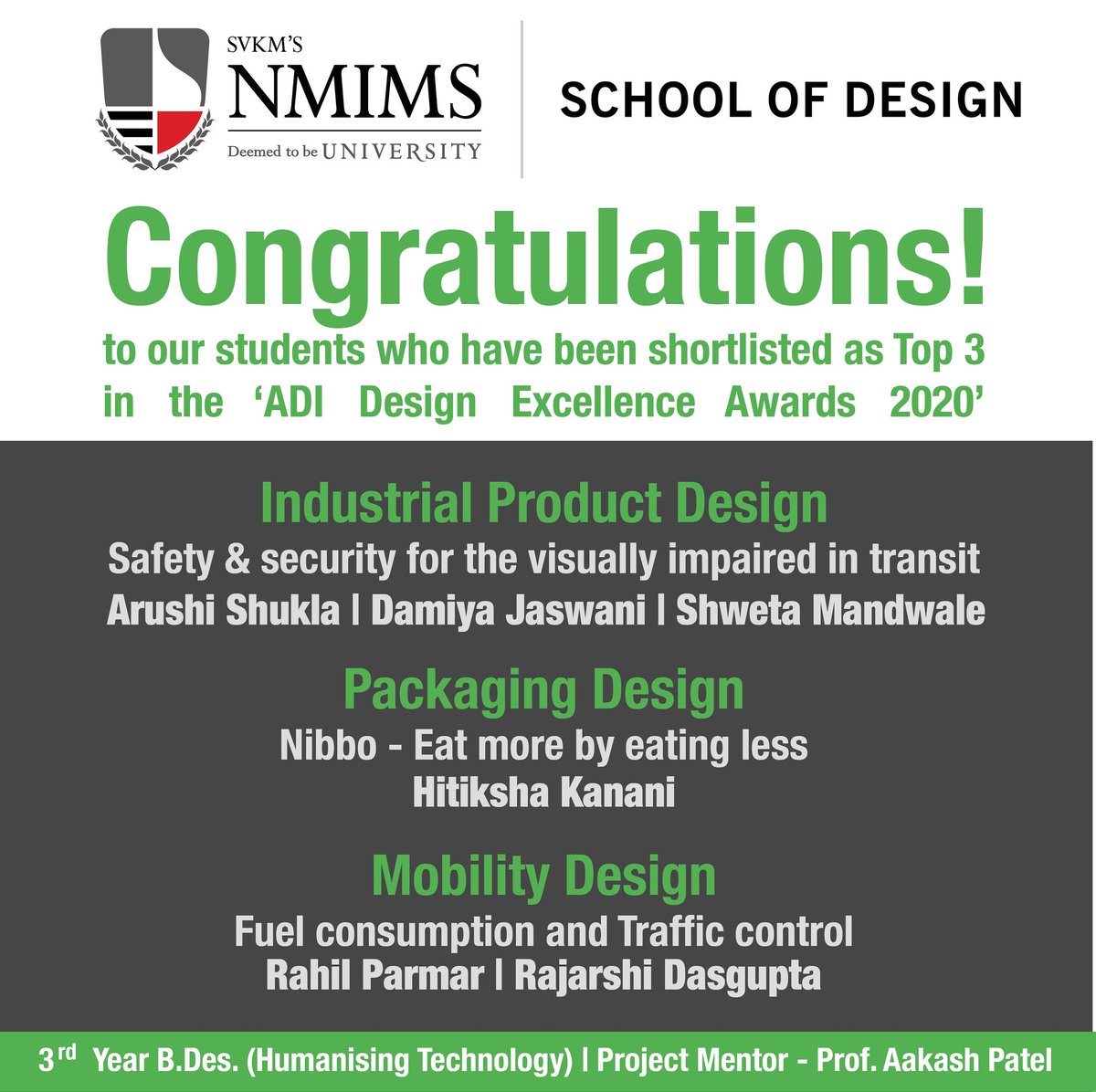 nmims_design's tweet photo. We appreciate the efforts of our students and wish them best for the finals of 'Battle of project 2020' !
Admissions Open for 2020, apply now at https://t.co/tiSlhWPVfc
#NMIMS #NMIMSDesign #HumanisingTechnology #SchoolOfDesign #Design #InterfaceDesign #ExperienceDesign https://t.co/A6wXe5bQHg