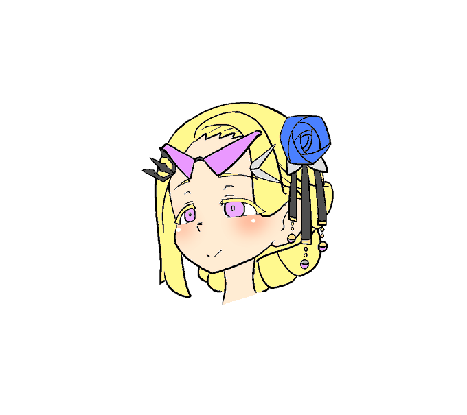 サウザーちゃん顔案。目とサングラスをゼロワンちゃんのと逆な感じにしたかった。あとコーカサス関連で髪飾りに青い薔薇を。 