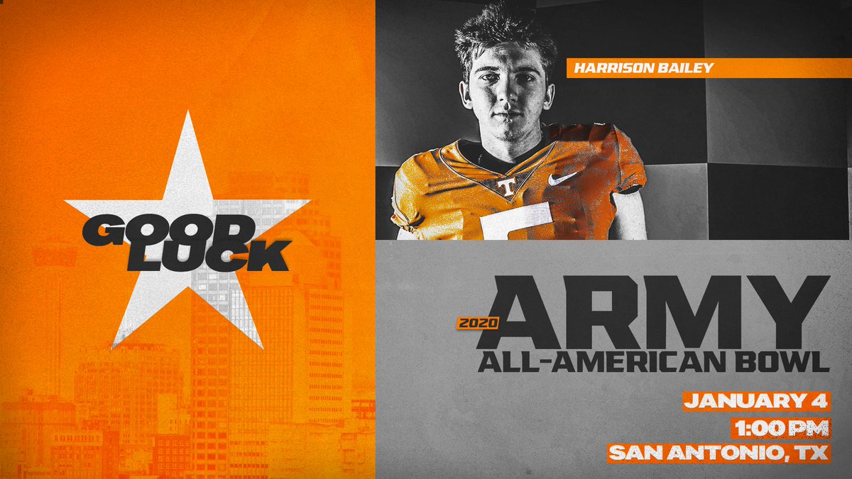 Vol_Football's tweet photo. Good luck to our #2THET0P signees today in the All American Bowl!

⭐️ @HBailey_05
⭐️ @KeShawn2x
⭐️ @901_sxvxge
⭐️ @Albright_26

#PoweredByTheT https://t.co/UuTWQmjD62