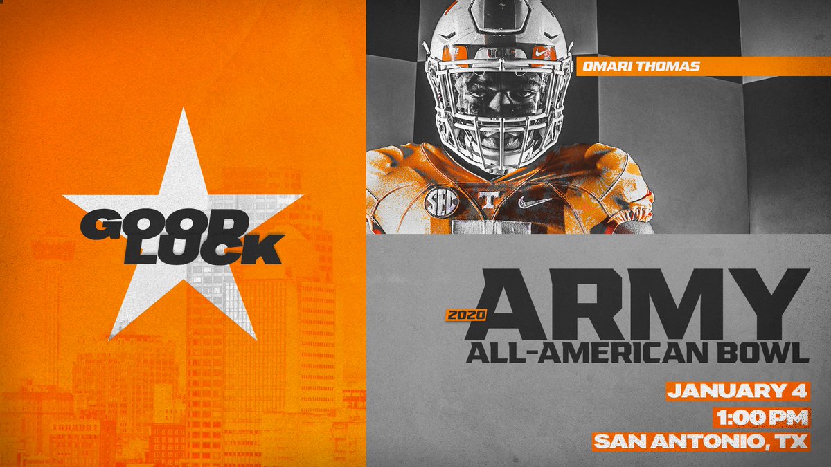 Vol_Football's tweet photo. Good luck to our #2THET0P signees today in the All American Bowl!

⭐️ @HBailey_05
⭐️ @KeShawn2x
⭐️ @901_sxvxge
⭐️ @Albright_26

#PoweredByTheT https://t.co/UuTWQmjD62